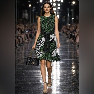 Proenza Schouler Resort 2014 Airbrush Monstera Printed Chiffon Dress Size 4 NWT